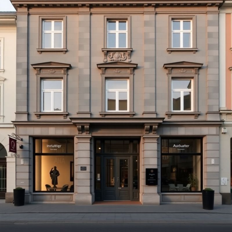 Editoriálny exteriér neoklasicistickej fasády budovy na Hlavnej ulici v Prešove